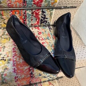 Dorking Black Pointed-Toe Flats with Patent Trim